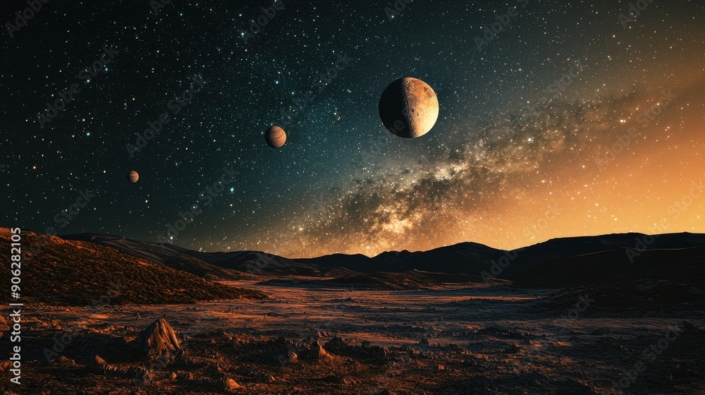 An image processing software using AI algorithms enhancing the photo of planets in the night sky, bringing out vivid colors and details with technological precision 