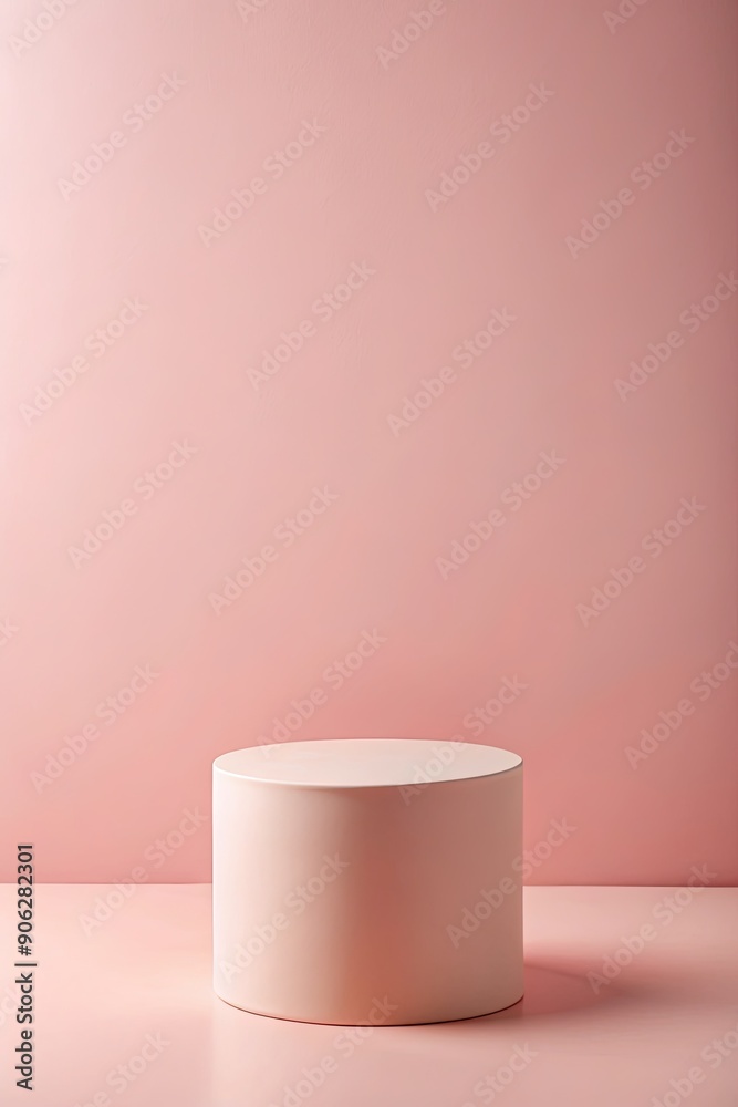 Minimalist pink backdrop with a cylindrical podium. Minimalist pink backdrop with a cylindrical podium.