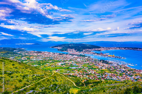 Aerial view of Trogir region in Croatia, Dalmatia region landscape. photo