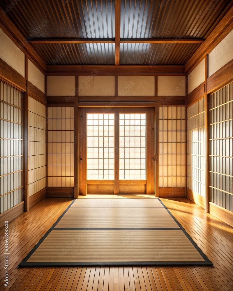 Traditional Japanese room with mats. Traditional Japanese room with mats.