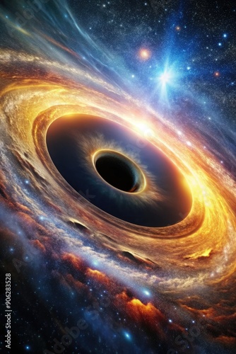 Powerful black hole in a colorful galaxy.