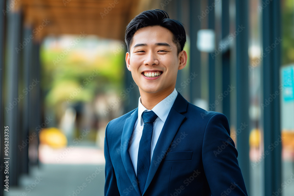 photo of happy young handsome asian businessman in a suit smiling friendly into the camera photo of happy young handsome asian businessman in a suit smiling friendly into the camera