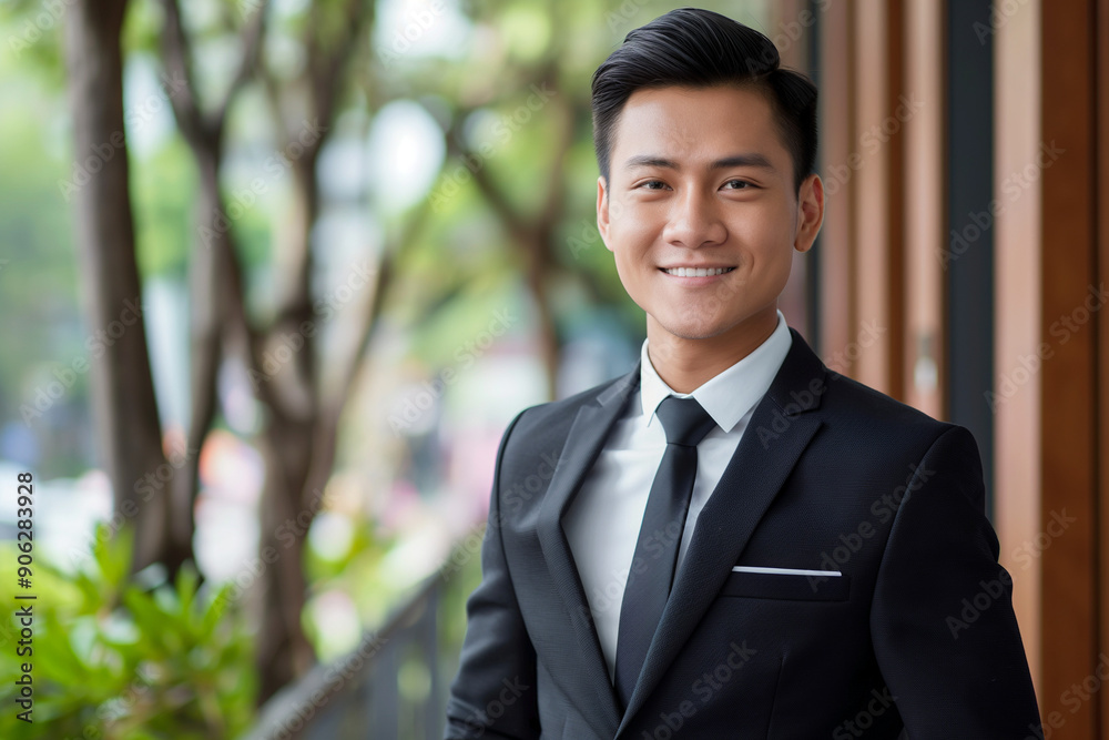 happy young asian businessman in a suit smiling proudly into the camera happy young asian businessman in a suit smiling proudly into the camera