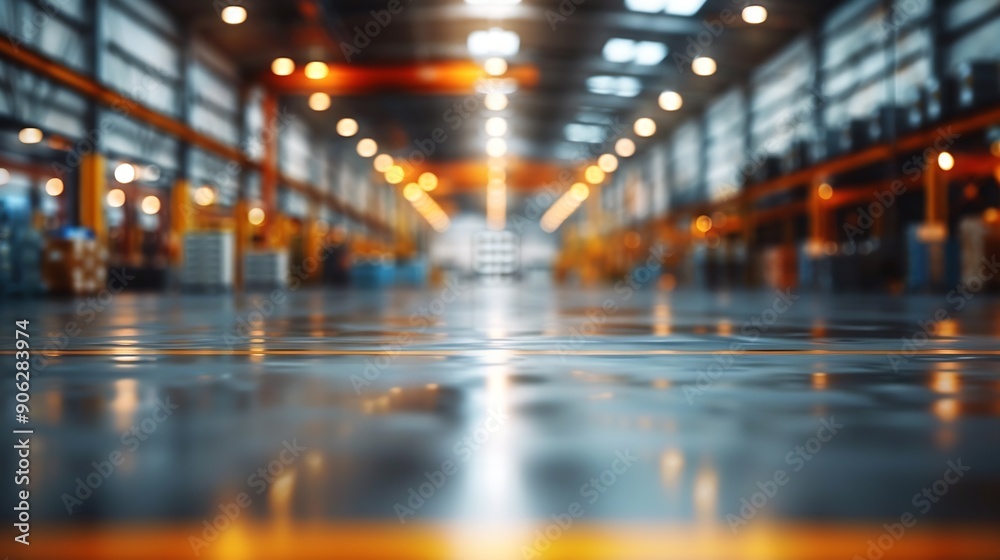 Abstract blurred factory and warehouse room background for industry : Generative AI Abstract blurred factory and warehouse room background for industry : Generative AI