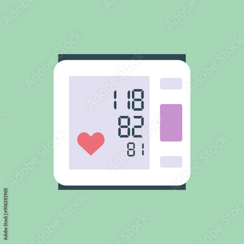 Portable Wrist Blood Pressure Monitor, Medical equipment, Vector Flat Illustration Design