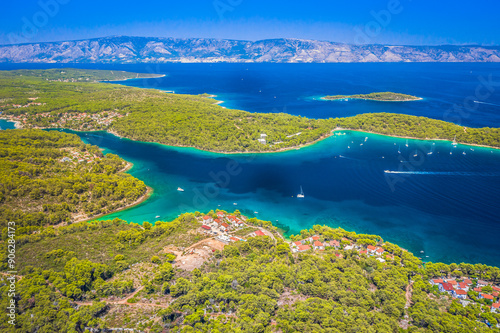 Aerial view of marble Vrboska town on island Hvar, Croatia. photo