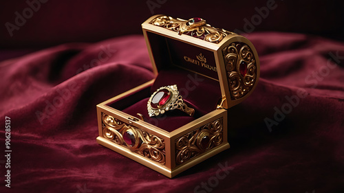 A jewelry box mockup set against a deep burgundy velvet background.