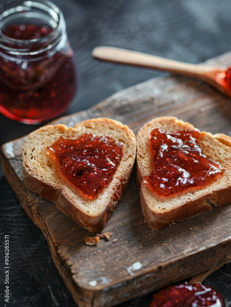 A toast with jam in shape of a heart. Toasts lover A toast with jam in shape of a heart. Toasts lover