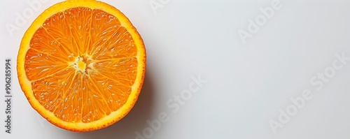 Fresh orange slice on white background with copy space