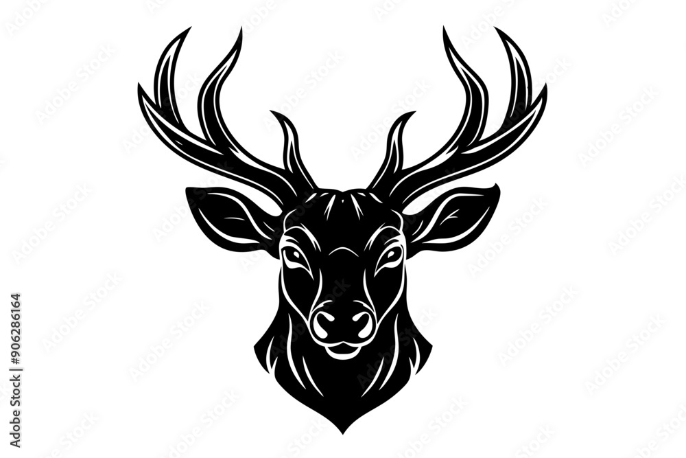 Naklejka premium isolated black silhouette of a deer head collection, Set of deer silhouette vector. Deer Silhouette, Deer Head 