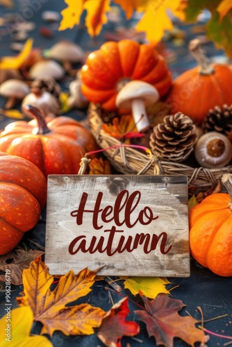 Welcoming autumn with colorful pumpkins, leaves, and natural decor in a cozy setting