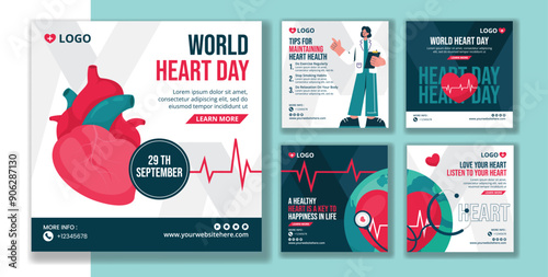 Heart Day Social Media Post Flat Cartoon Hand Drawn Templates Background Illustration