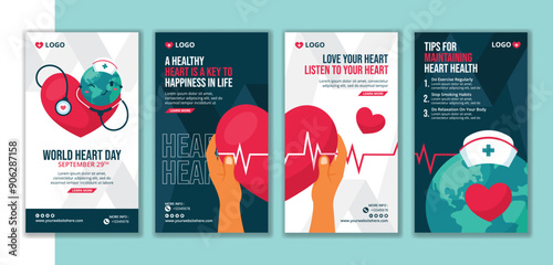 Heart Day Social Media Stories Flat Cartoon Hand Drawn Templates Background Illustration