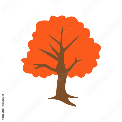 Colorful autumn trees. Cartoon yellow orange fall tree and autumnal garden bush icon with fall season gold leaves for city park and forest landscape background vector isolated symbol Eps 10