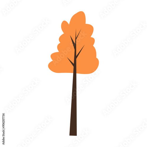 Colorful autumn trees. Cartoon yellow orange fall tree and autumnal garden bush icon with fall season gold leaves for city park and forest landscape background vector isolated symbol Eps 10