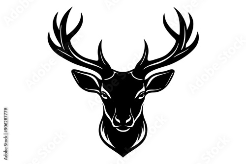isolated black silhouette of a deer head collection, Set of deer silhouette vector. Deer Silhouette, Deer Head
