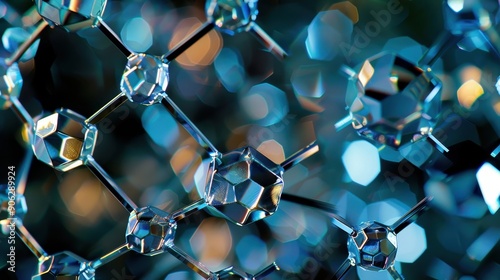 A close-up of a crystal lattice structure of diamond, highlighting the strong covalent bonds between carbon atoms