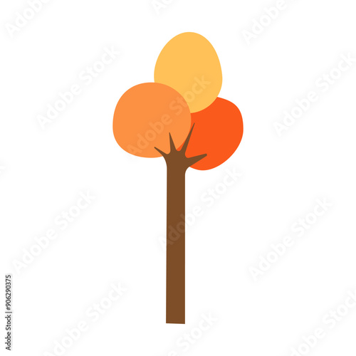 Colorful autumn trees. Cartoon yellow orange fall tree and autumnal garden bush icon with fall season gold leaves for city park and forest landscape background vector isolated symbol Eps 10