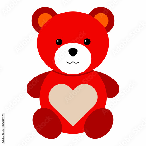 draw a simple cute teddy bear with red heart art vector illustration