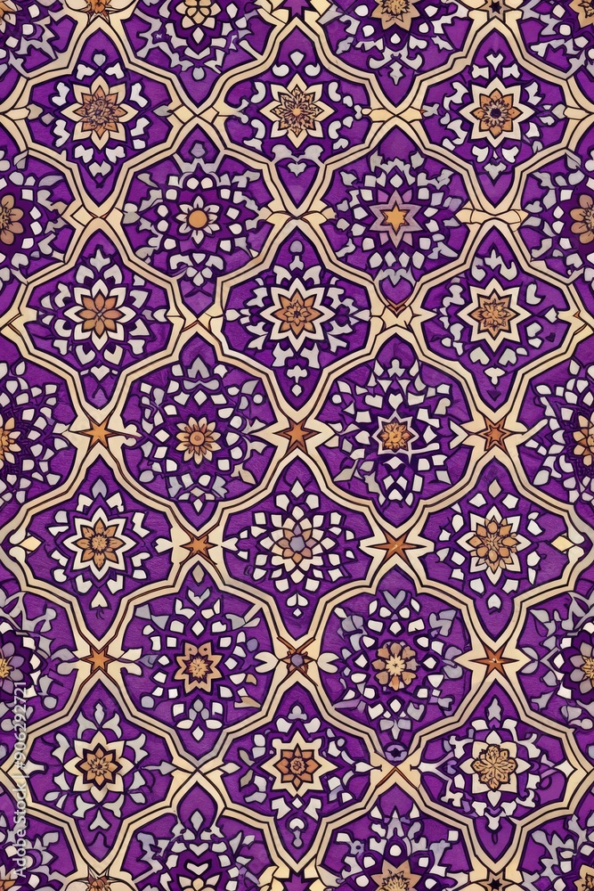 Purple and gold intricate floral pattern.