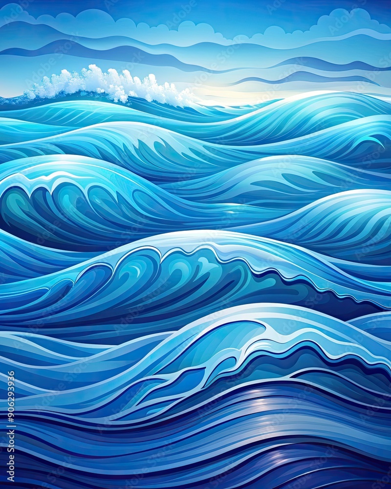 Fototapeta premium Artistic depiction of blue ocean waves.