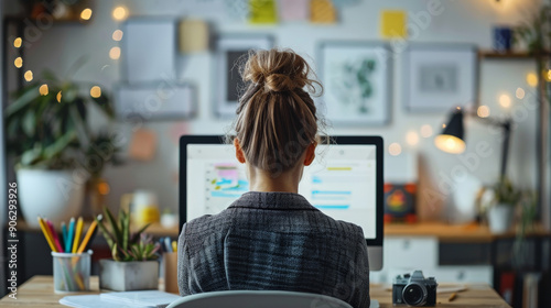 Businesswoman in Suit Sitting at Desk