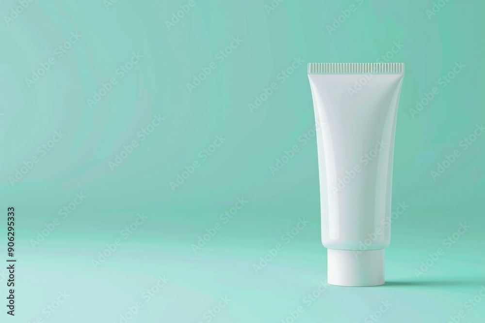 White Cosmetic Tube with Flip Top Cap Against Soft Mint Green Background - Ideal for Skincare Product Packaging White Cosmetic Tube with Flip Top Cap Against Soft Mint Green Background - Ideal for Skincare Product Packaging