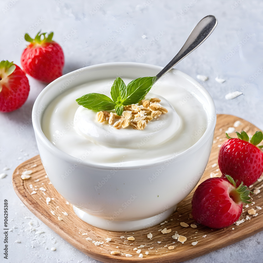 high-protein Greek yogurt with a cup of fresh Strawberries high-protein Greek yogurt with a cup of fresh Strawberries