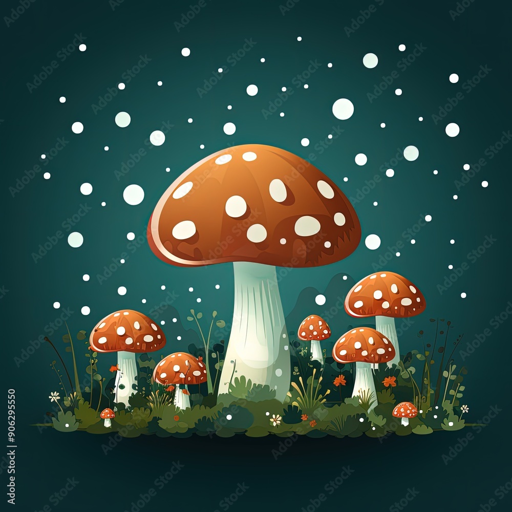 Flat Vector Illustration of Fairy Forest with Mushroom Pattern Flat Vector Illustration of Fairy Forest with Mushroom Pattern