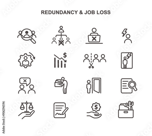 Layoffs, redundancy and job loss. Modern line icon set, editable stroke icons.