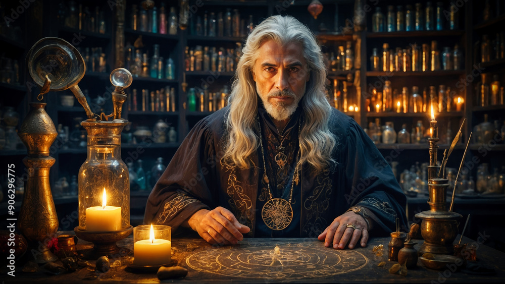 An alchemist in his alchemy lab An alchemist in his alchemy lab