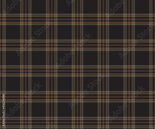 Plaid fabric pattern, black, brown, yellow, seamless for textiles and design clothing, skirts, pants, aprons, tablecloths, blankets or decorative fabrics. Vector illustration.