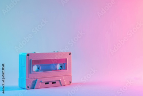 Retro Audio Cassette with Neon Gradient Background - Perfect for Music and Display Design