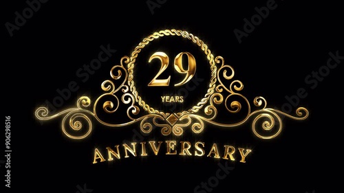 29th Anniversary Celebration. Happy 29 Years Anniversary Animation in Gold Color on the Transparent Background, Alpha Channel. Great for greetings, celebrations, events, and gifts. photo