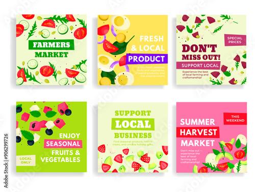 A post template for a farmers market featuring fresh local produce and seasonal delicacies over the weekend