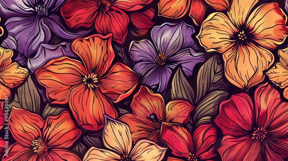 Hand drawn seamless pattern with flowers Hand drawn seamless pattern with flowers