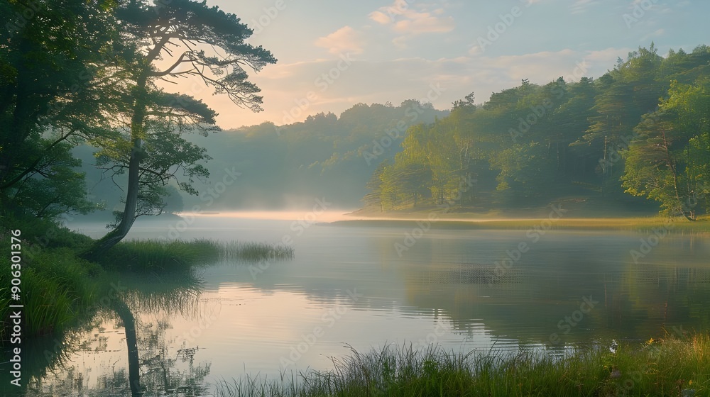 Fototapeta premium morning mist over lake