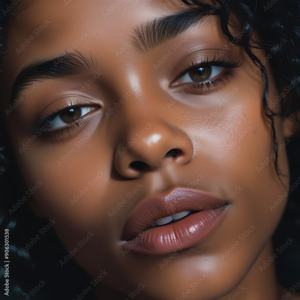 Close-Up Portrait of a Young Woman with Smooth Skin and Brown Eyes Close-Up Portrait of a Young Woman with Smooth Skin and Brown Eyes