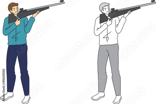 射撃競技をする選手のイラストセット