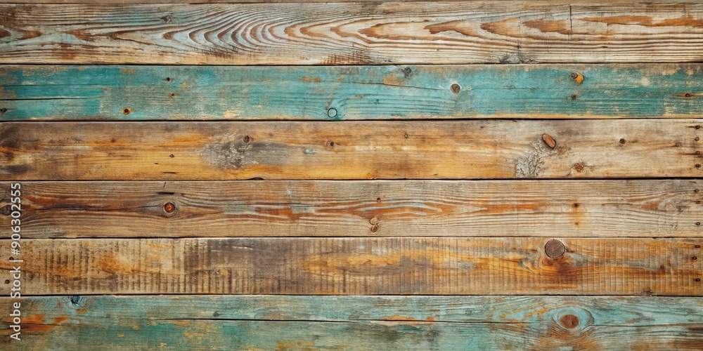 Obraz premium Vintage wooden background with faded paint and natural textures, rustic, aged, weathered, retro, grunge, backdrop, timber