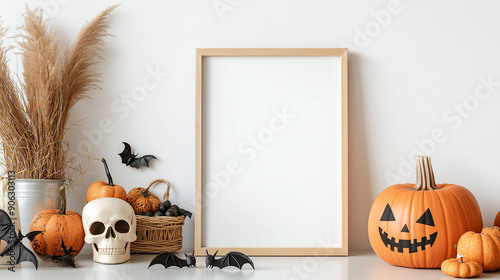 Happy Halloween holiday concept. Picture frame mockup, halloween frame