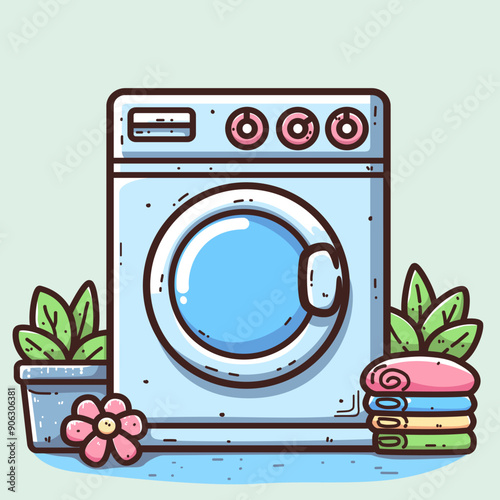 Cartoon of blue washing machine.