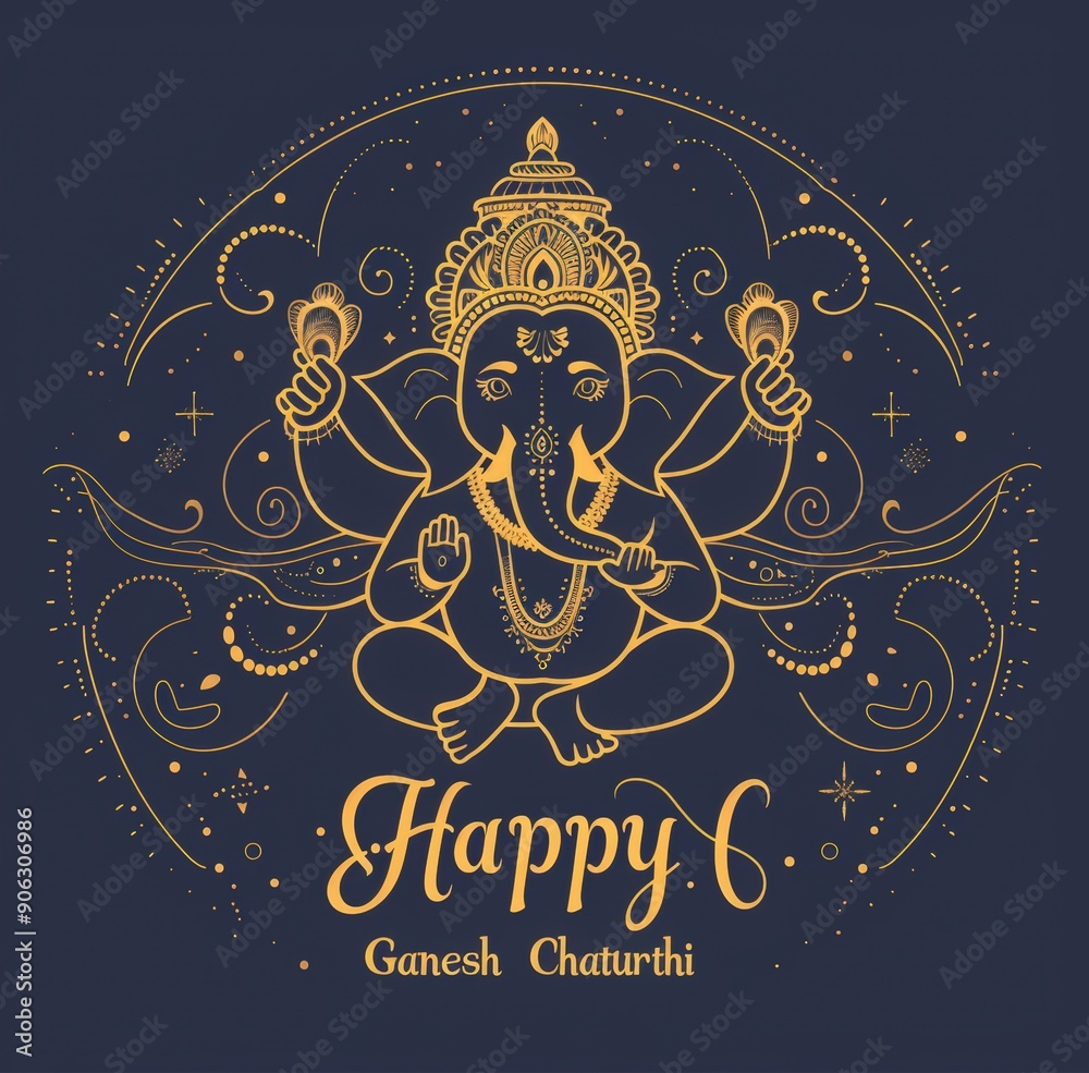 Vector illustration of Happy Ganesha Chaturthi on a dark blue background. Vector design for an Indian festival in a flat style vector Vector illustration of Happy Ganesha Chaturthi on a dark blue background. Vector design for an Indian festival in a flat style vector