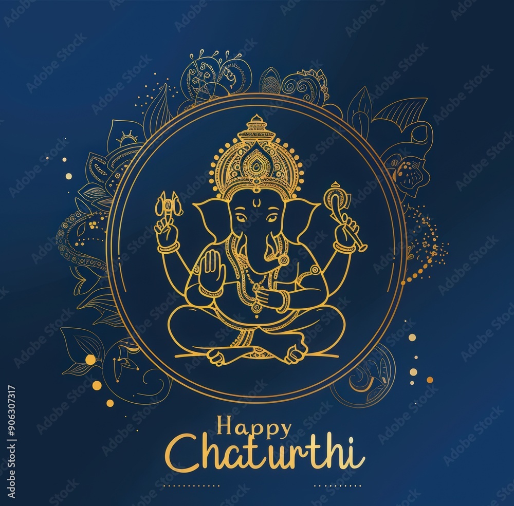 Fototapeta premium Vector illustration of Happy Ganesha Chaturthi on a dark blue background. Vector design for an Indian festival in a flat style vector