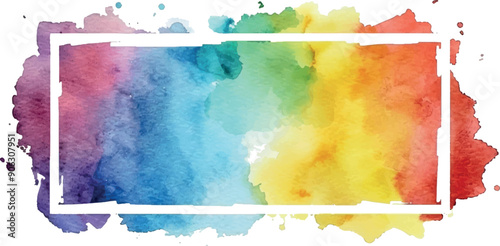 watercolor square rectangle background with brushstrokes and splashes, rainbow colors	

