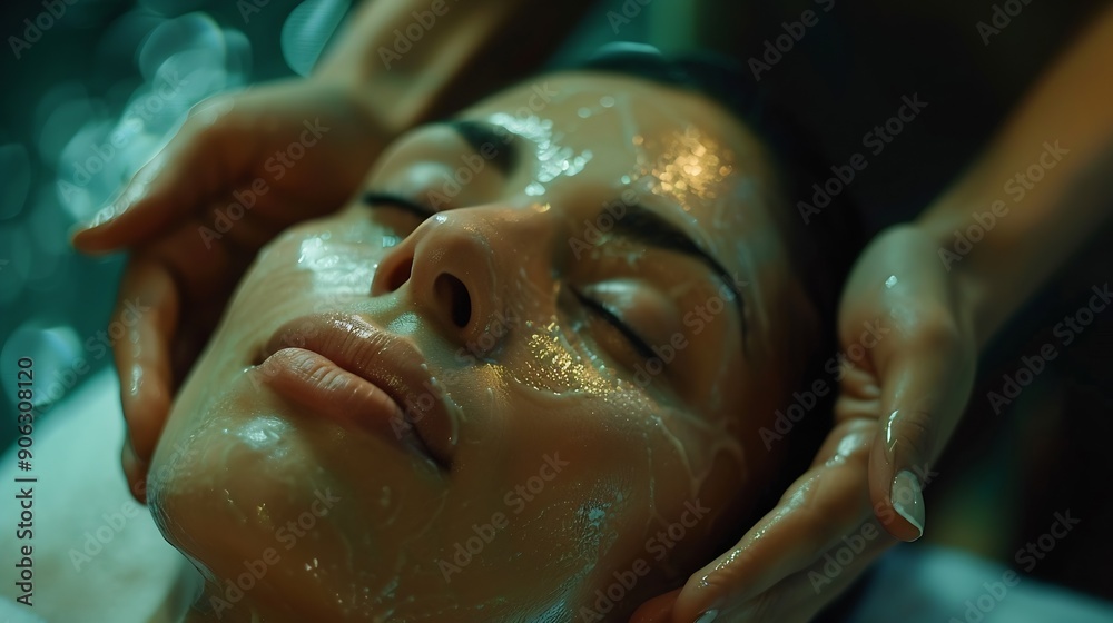 Hands face massage and couple in spa to relax on bed for luxury pamper treatment together in hotel Beauty facial or zen woman with man at resort or salon for natural healing benefits o : Generative AI Hands face massage and couple in spa to relax on bed for luxury pamper treatment together in hotel Beauty facial or zen woman with man at resort or salon for natural healing benefits o : Generative AI