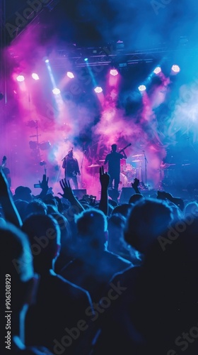 Vibrant musical event with audience and performers on stage