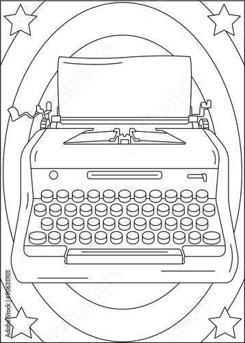 typewriter retro technology coloring book page