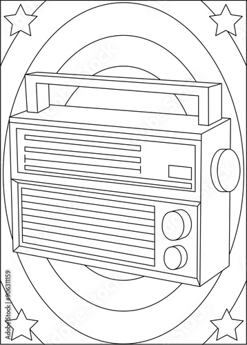 radio retro technology coloring book page
