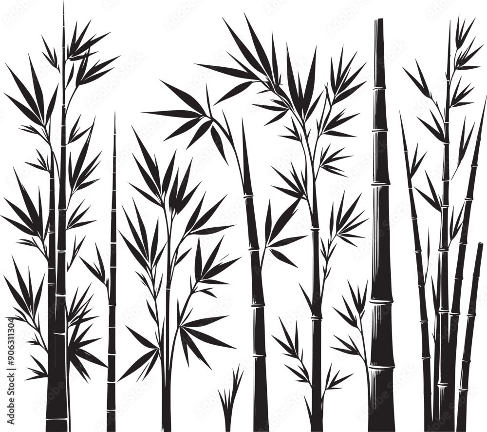 Obraz premium Bamboo plant silhouette vector illustration isolated on a white background